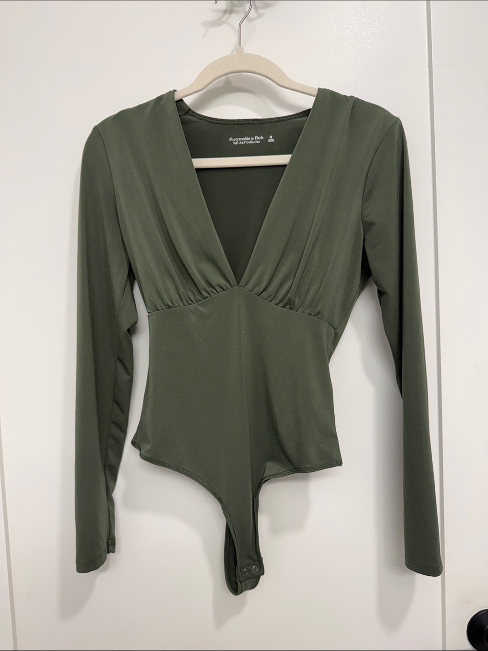 Abercrombie & Fitch Olive V-Neck Long-Sleeve Bodysuit
